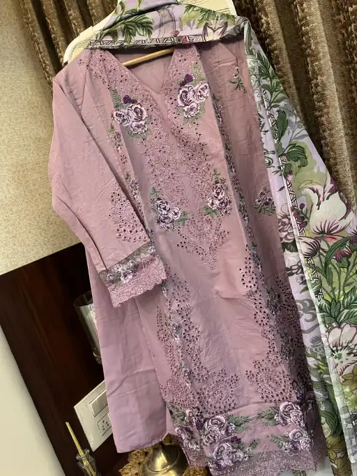 Maria.B Readymade Self Embroidery Cotton Pakistani Suit Set - Image 6