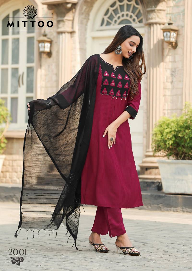 Mittoo Rashmika Wholesale Rayon Kurti With Bottom Dupatta Catalog - Image 4