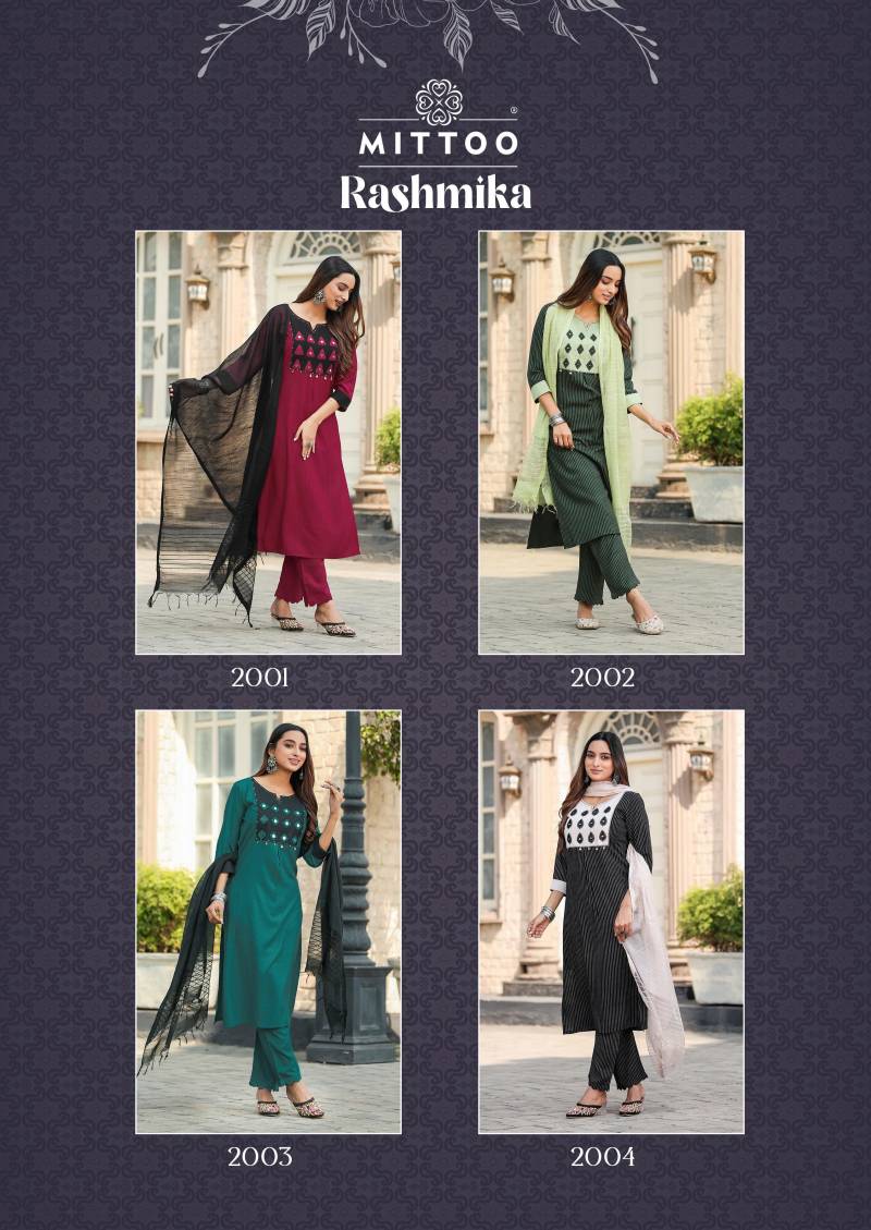 Mittoo Rashmika Wholesale Rayon Kurti With Bottom Dupatta Catalog - Image 5