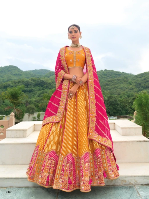 Mustard Yellow Traditional Designer Wedding Silk Lehenga