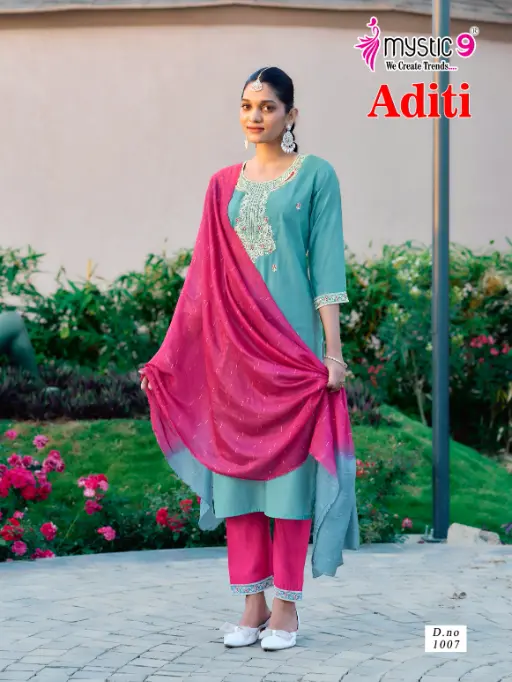 Mystic 9 Aditi Vol 1 Roman Silk Readymade Salwar Suit Wholesale Catalog - Image 2