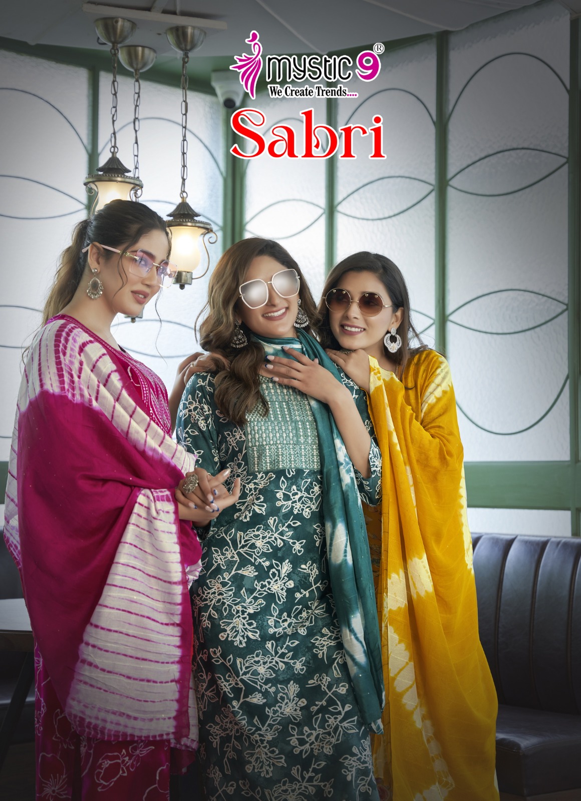 Mystic 9 Sabri Vol 9 Rayon Embroidery Print Suit Wholesale Kurti Bottom Dupatta Catalog