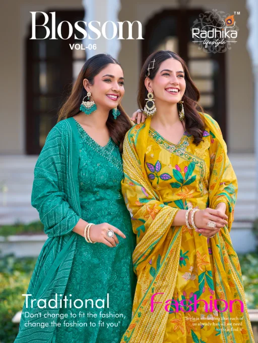Radhika Blossom Vol 6 Cotton Anarkali Suit Top Bottom Dupatta Catalog