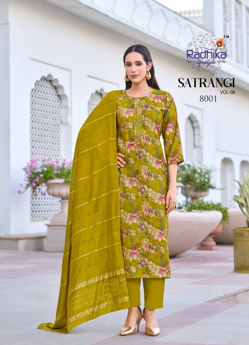 Radhika Satrangi Vol 8 Chanderi Printed Kurti Pant With Dupatta Wholesale Catalog - Image 2