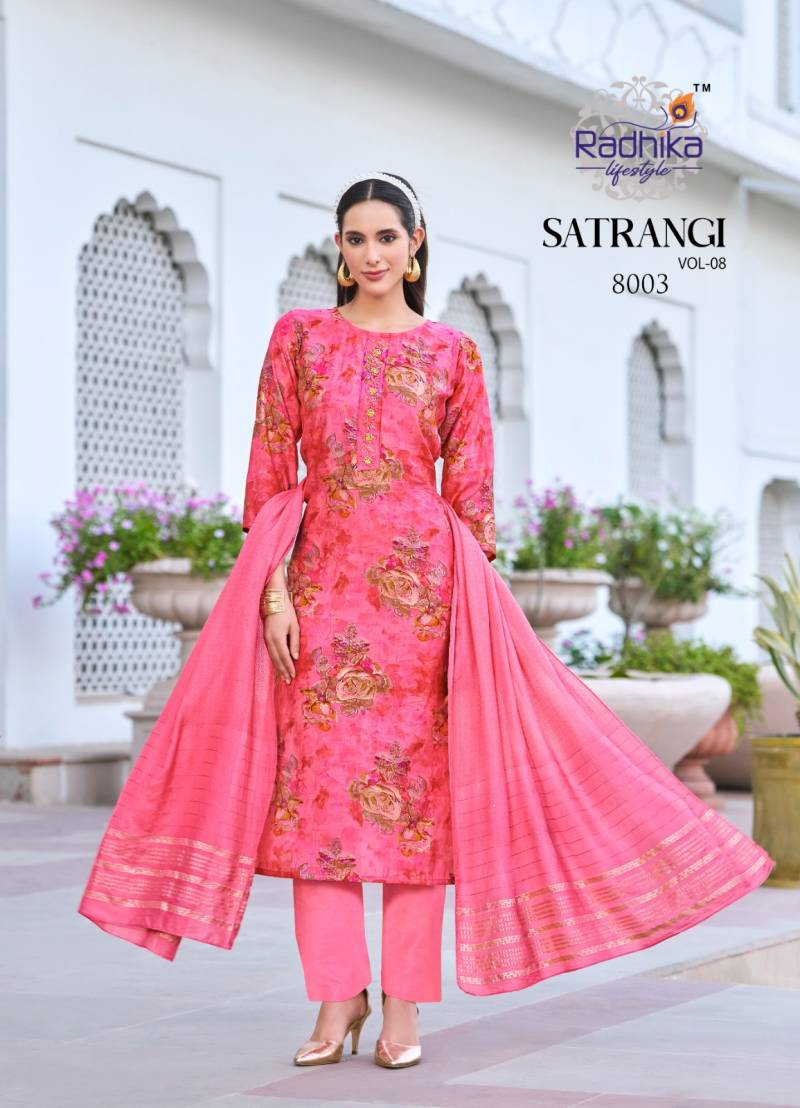 Radhika Satrangi Vol 8 Chanderi Printed Kurti Pant With Dupatta Wholesale Catalog - Image 3