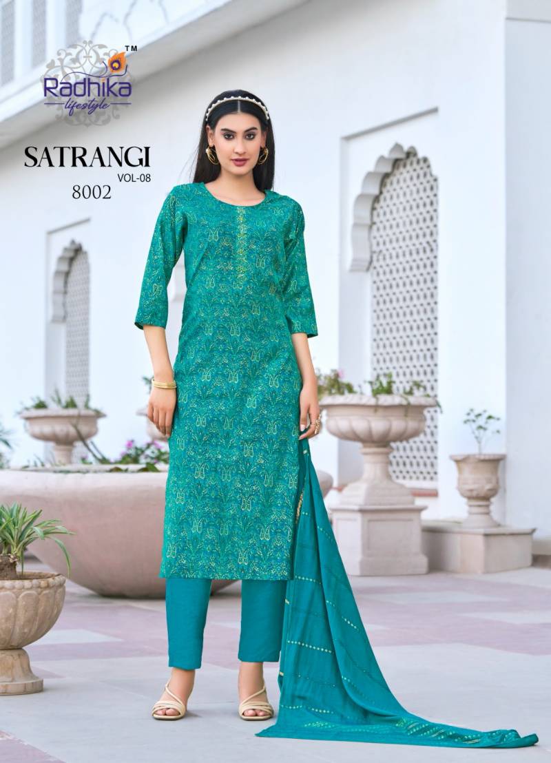 Radhika Satrangi Vol 8 Chanderi Printed Kurti Pant With Dupatta Wholesale Catalog - Image 4