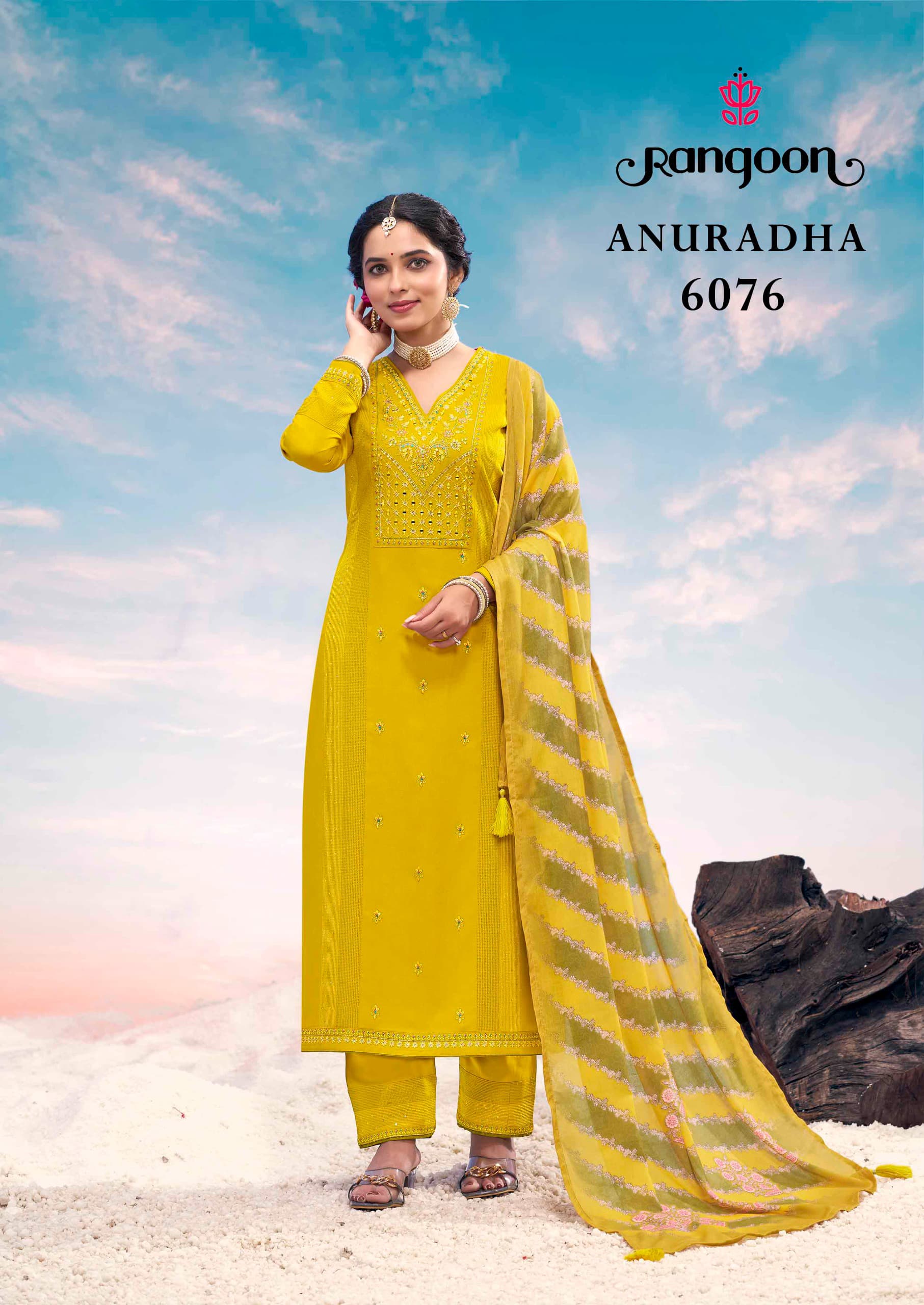 Rangoon Anuradha Airjet Rayon Embroidered Work Kurti Bottom With Dupatta - Image 6