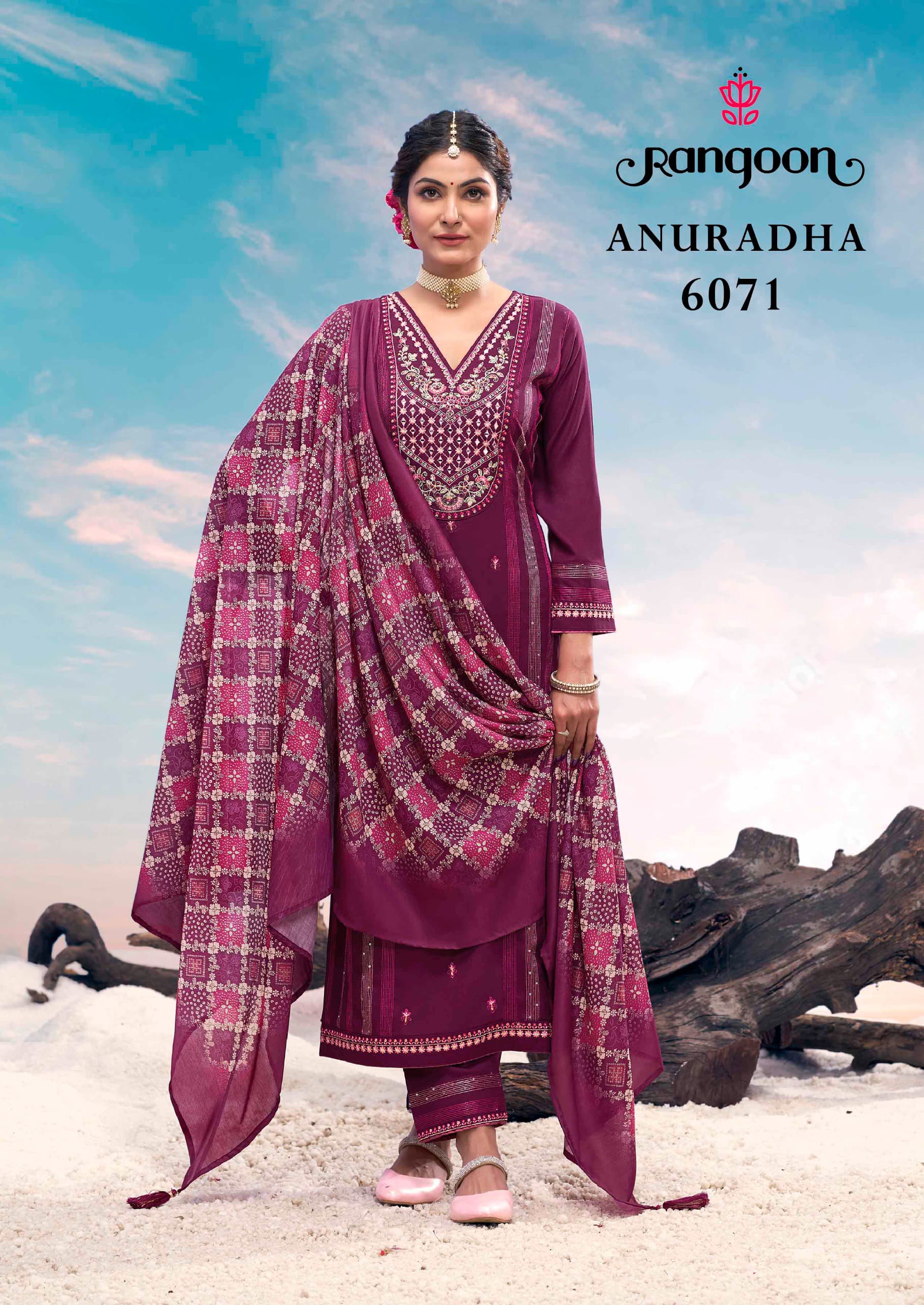 Rangoon Anuradha Airjet Rayon Embroidered Work Kurti Bottom With Dupatta - Image 4