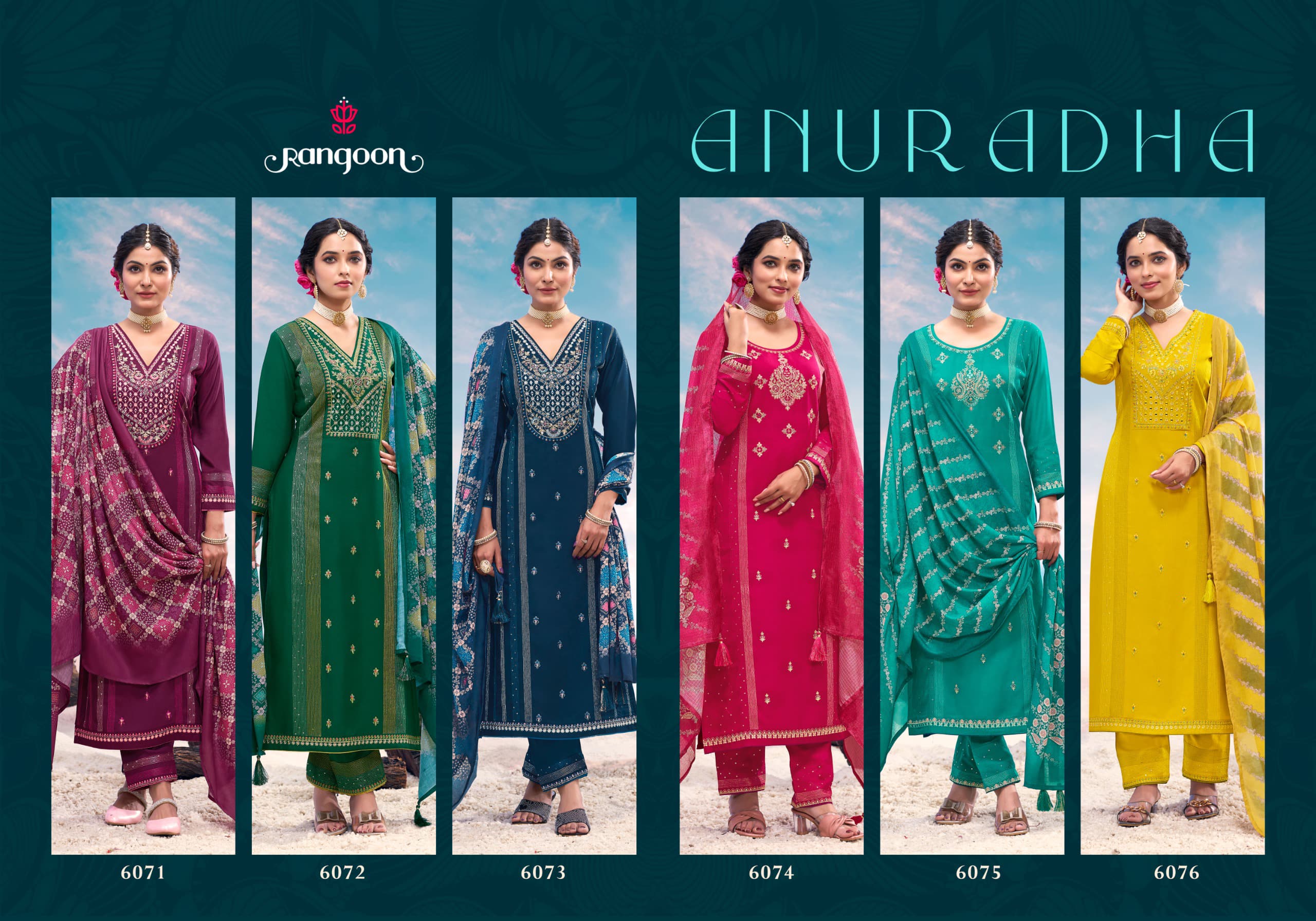 Rangoon Anuradha Airjet Rayon Embroidered Work Kurti Bottom With Dupatta - Image 7