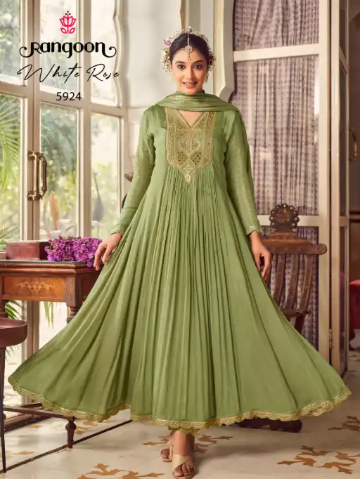 Rangoon Whiterose Chinon Embroidered Anarkali Salwar Suit Collection