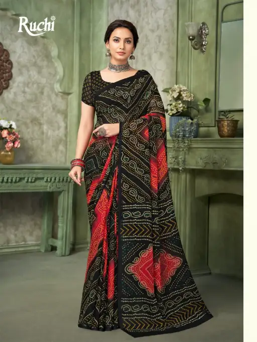 Ruchi Sarees Star Chiffon Vol 193 Bandhani Chiffon Saree Wholesale Collection