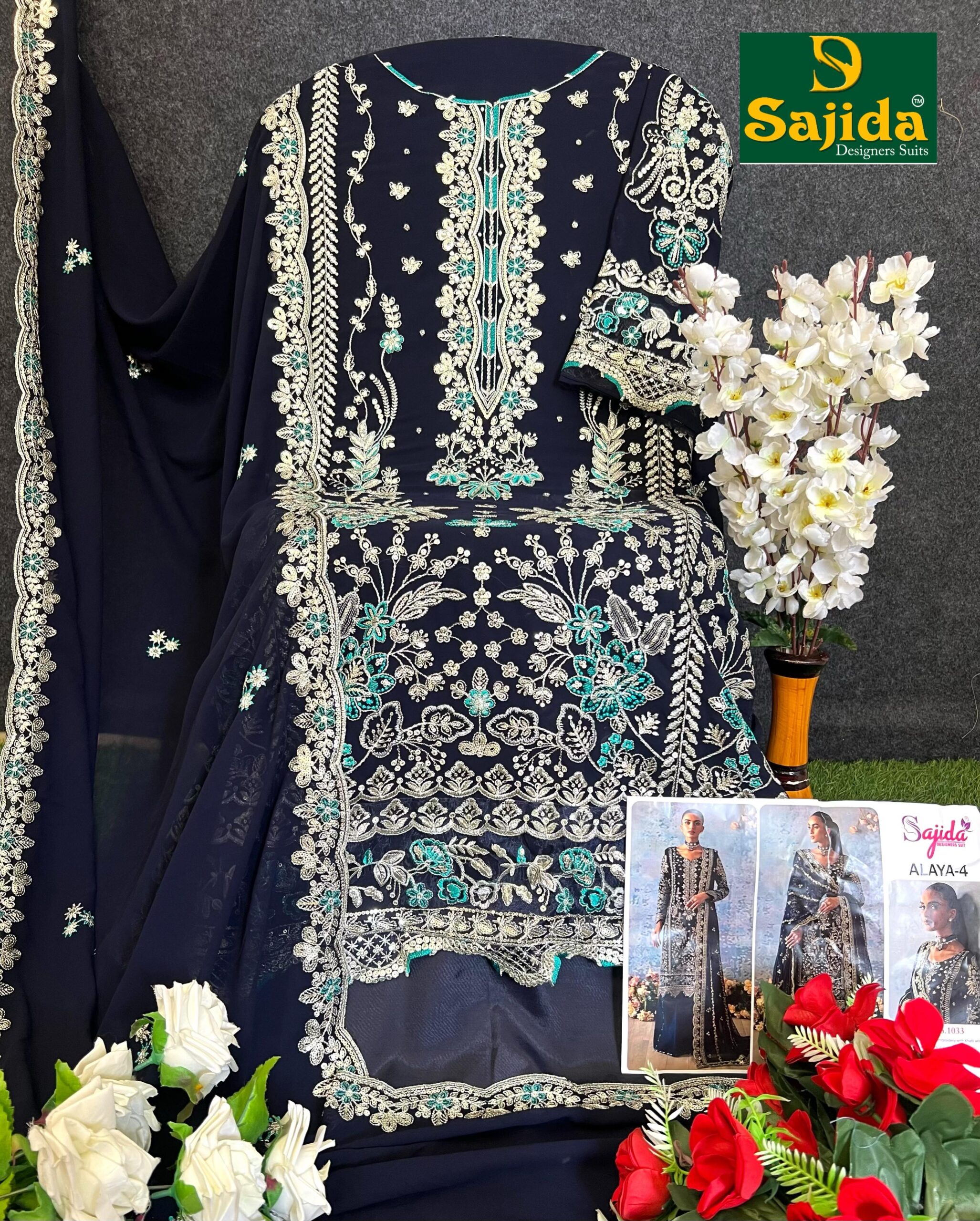 Sajida Alaya Vol-4 Georgette Embroidered Wholesale Pakistani Suit Collection - Image 2