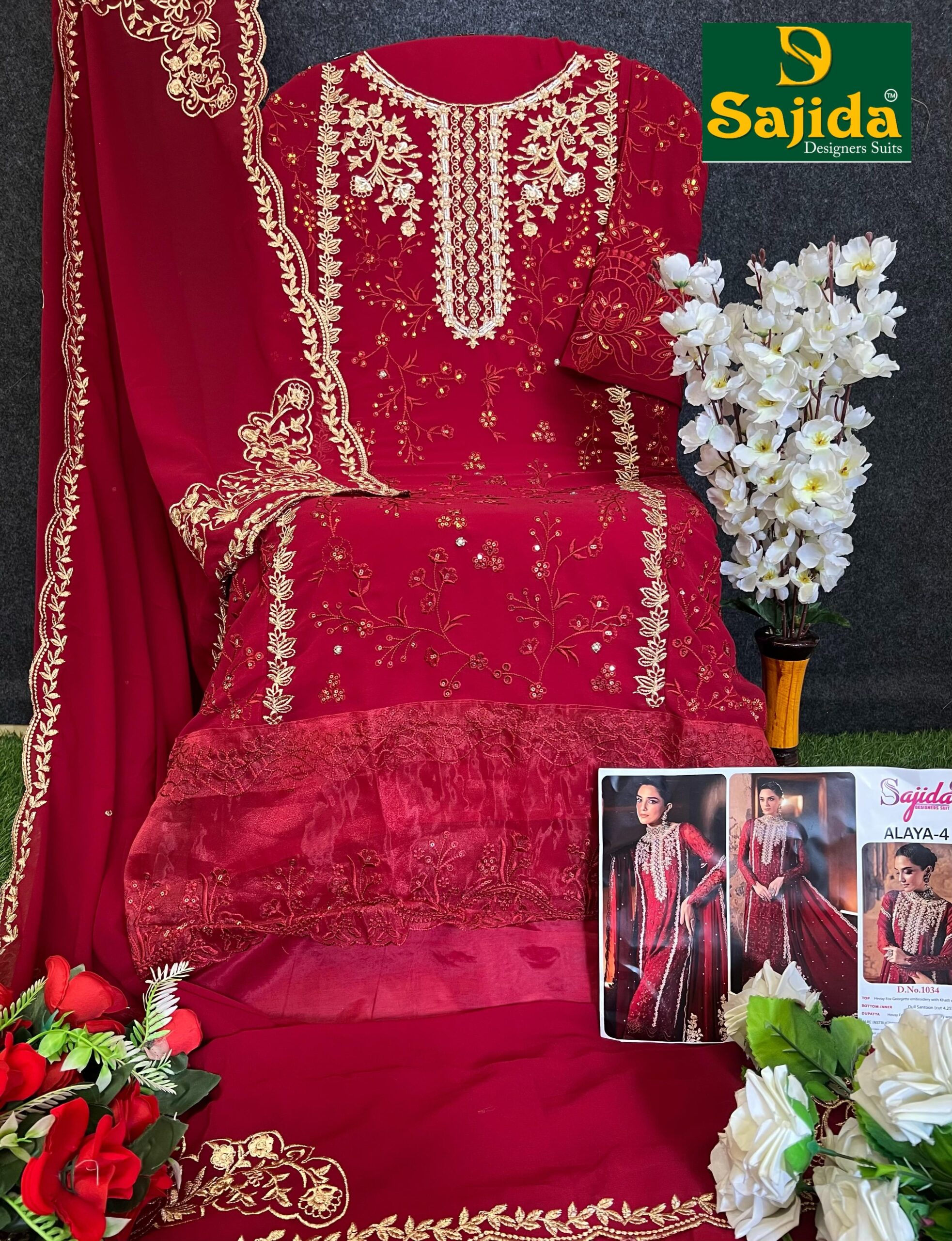 Sajida Alaya Vol-4 Georgette Embroidered Wholesale Pakistani Suit Collection - Image 6