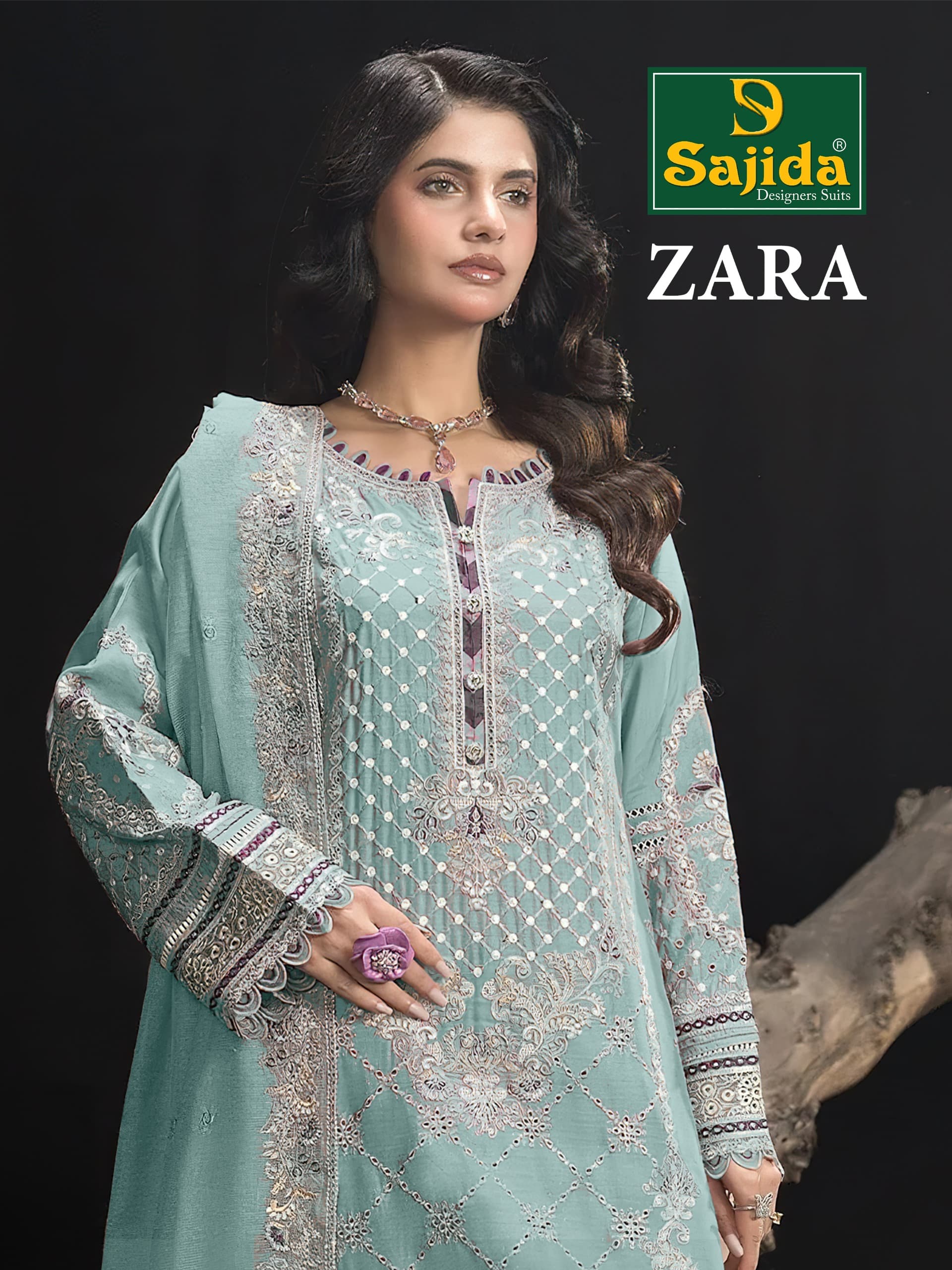 Sajida Designer Zara Organza fabric Khatli Work Suit Embroidered Wholesale Collection