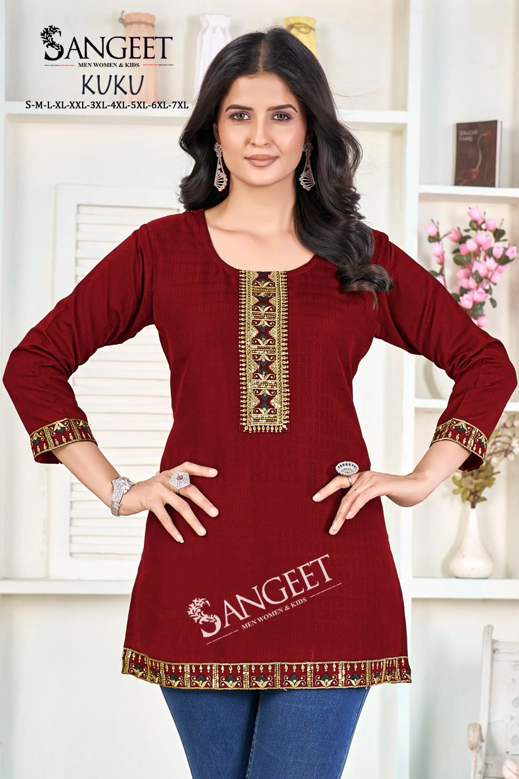 Sangeet Kuku Heavy Readymade Rayon Kurti Short Top Collection — Wholesale, Sangeet wholesale from Surat — view 8