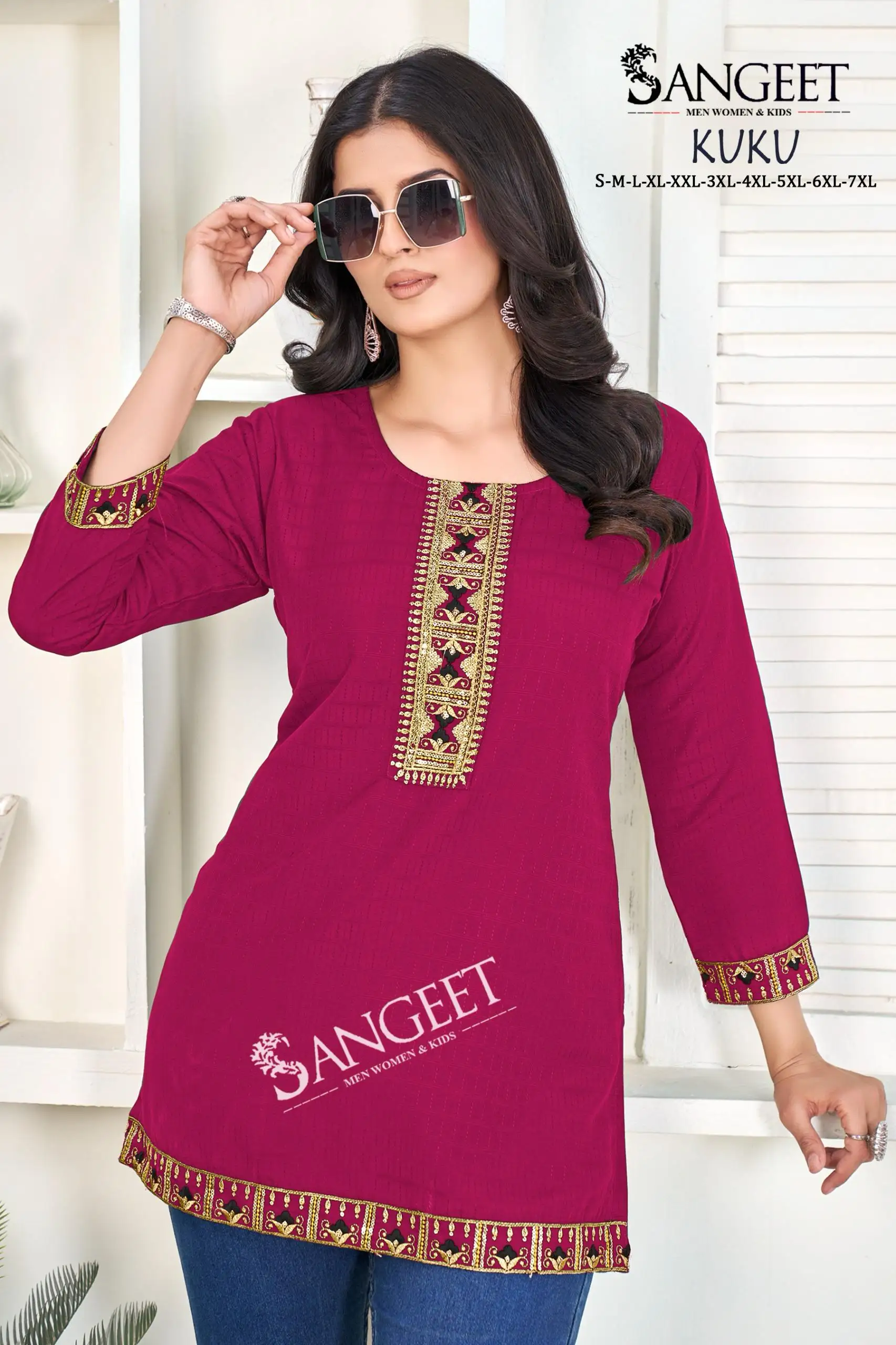 Sangeet Kuku Heavy Readymade Rayon Kurti Short Top Collection — Wholesale, Sangeet wholesale from Surat — view 3