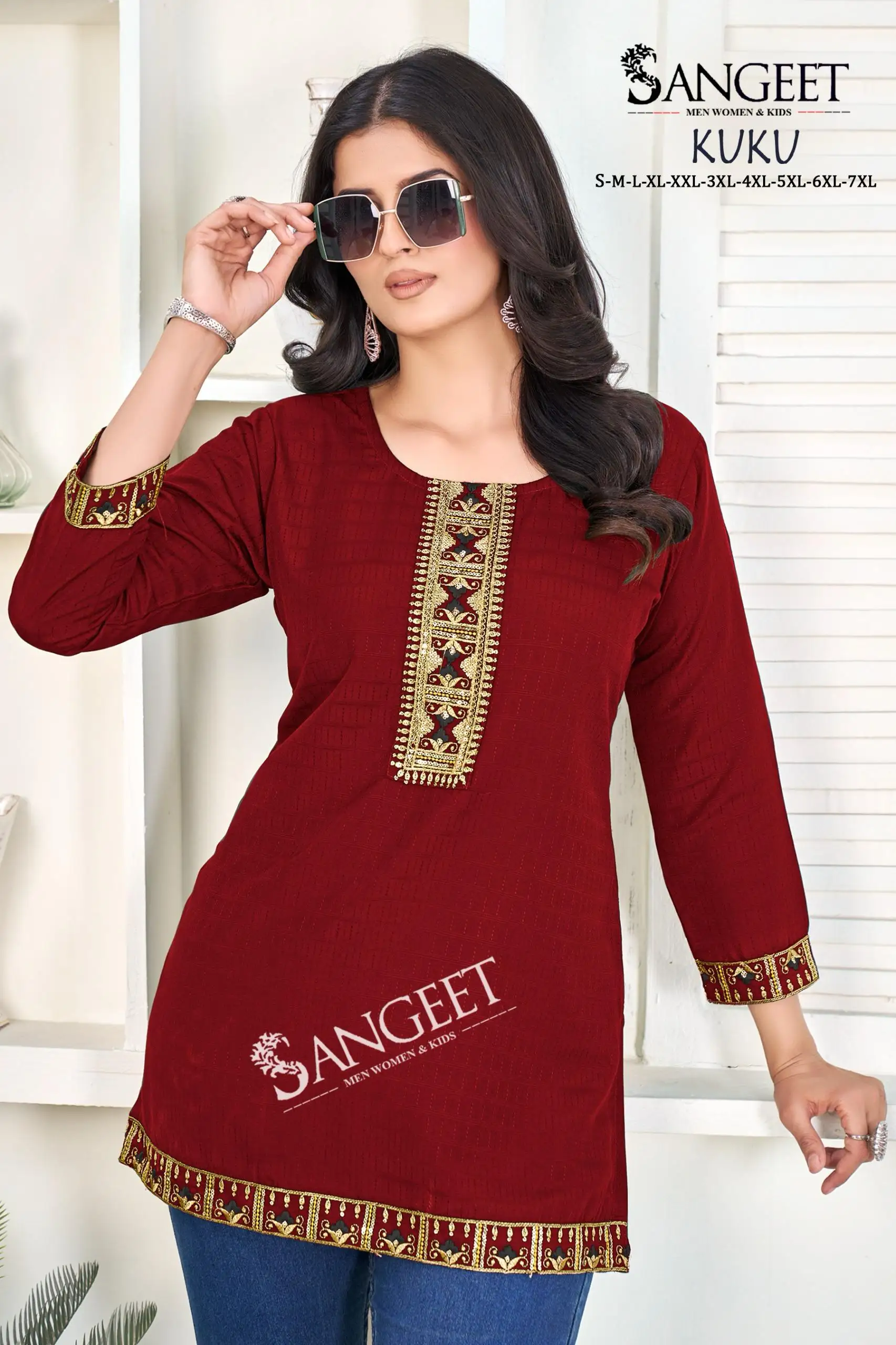 Sangeet Kuku Heavy Readymade Rayon Kurti Short Top Collection — Wholesale, Sangeet wholesale from Surat — view 6