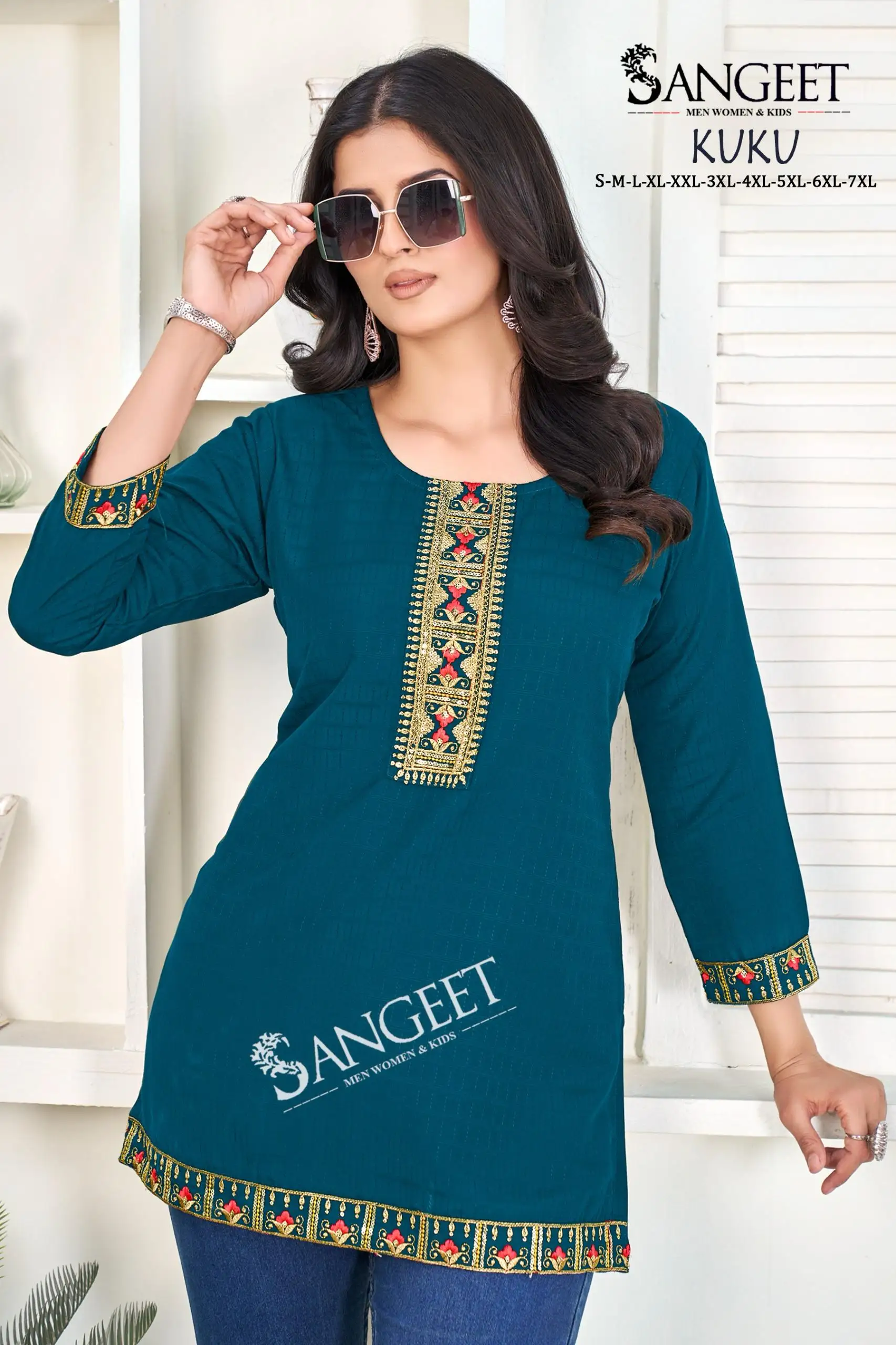Sangeet Kuku Heavy Readymade Rayon Kurti Short Top Collection — Wholesale, Sangeet wholesale from Surat — view 7