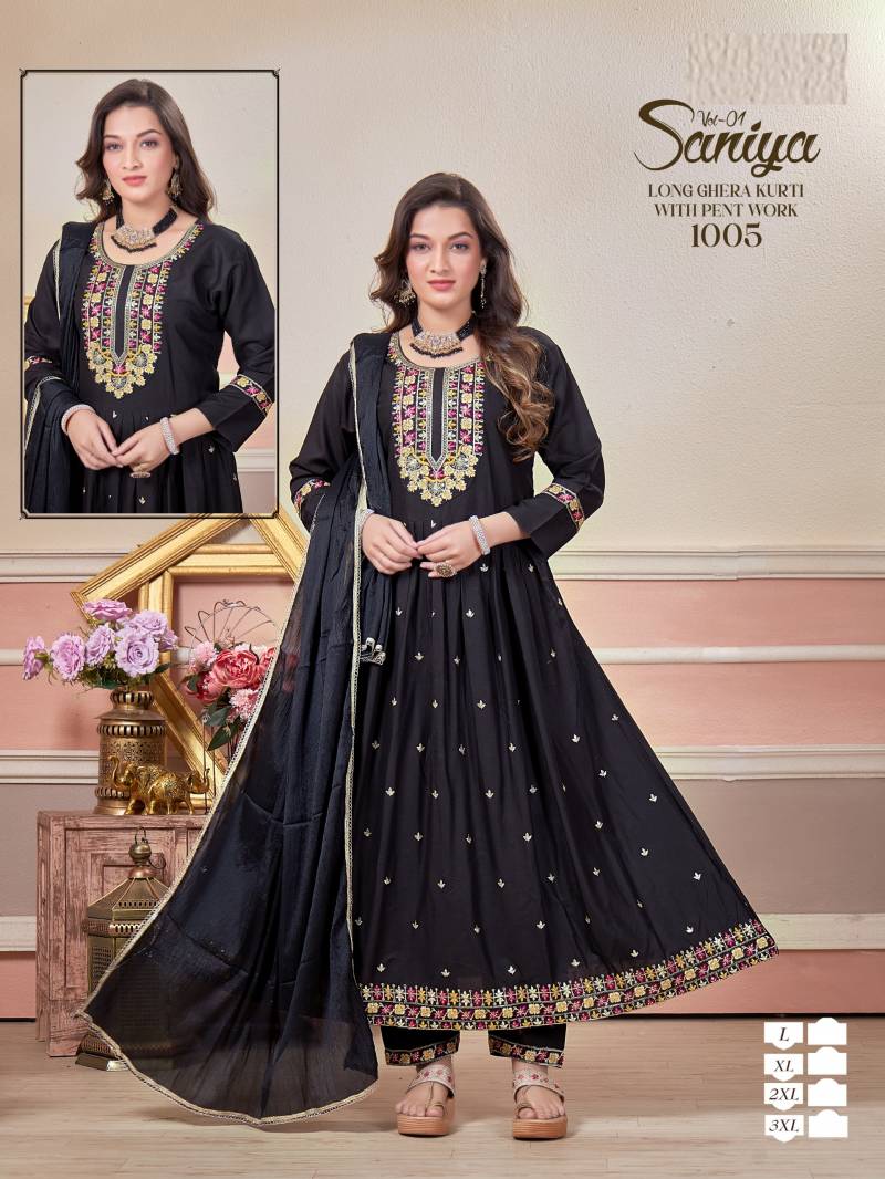 Saniya Vol 1 Rayon Long Kurti Pant With Dupatta Catalog - Image 5
