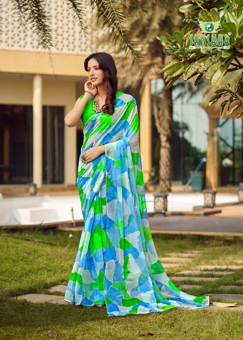 Sanskar Festival Saree Georgette Foil Printed Wholesale Saree Catalog