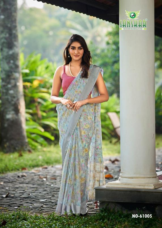 Sanskar Resham Chiffon Sartin Patta Fancy Saree Wholesale Catalog