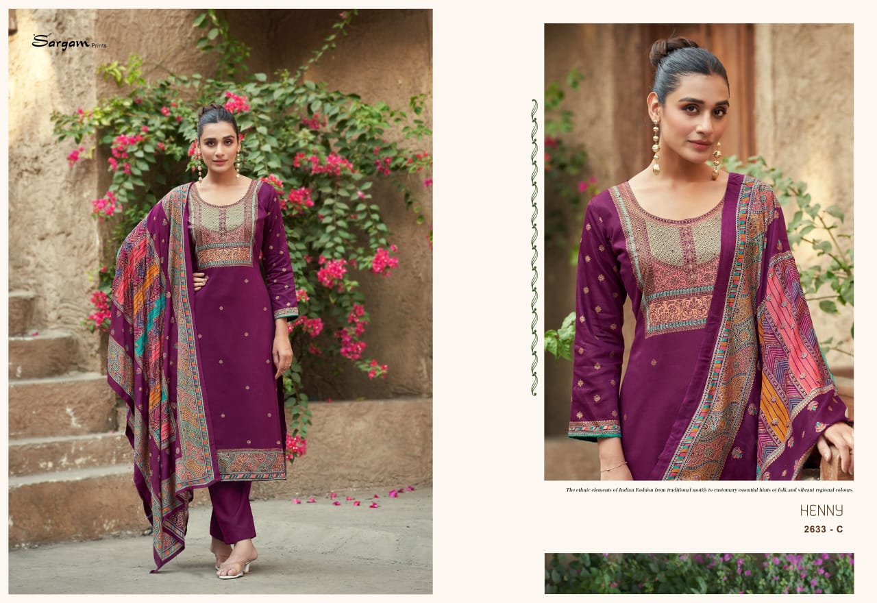 Sargam Henny Pure Jam Prints with Handwork Salwar Suit Collection - Image 6