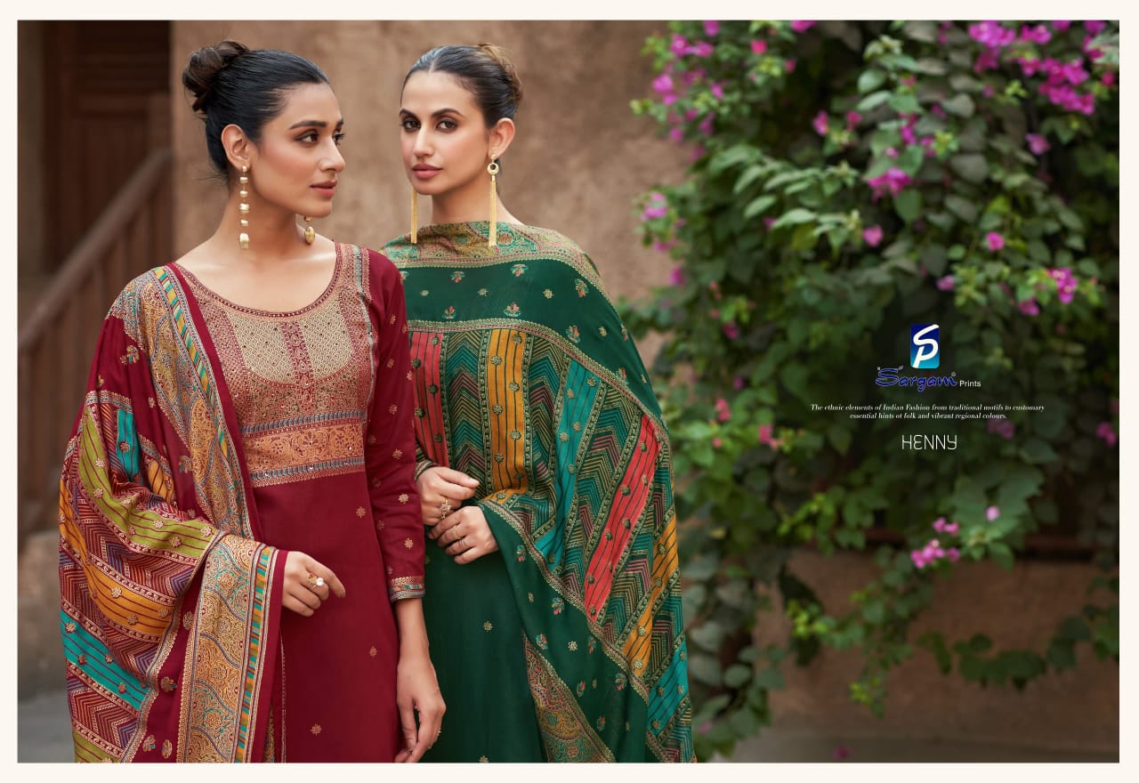 Sargam Henny Pure Jam Prints with Handwork Salwar Suit Collection - Image 3