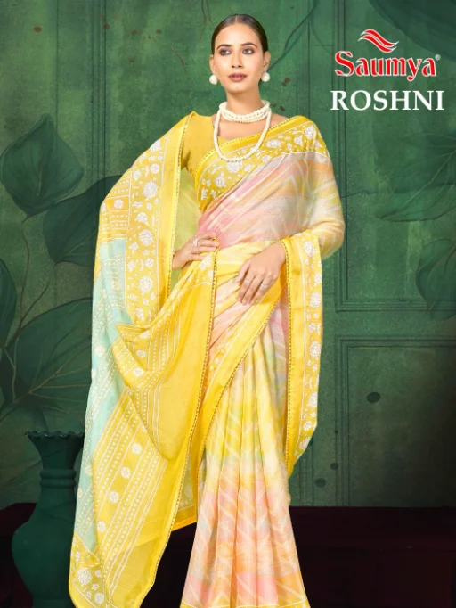Saumya Roshni Sarees Chiffon Print Fancy Saree Wholesale Collection - Image 6