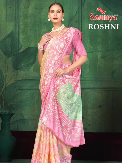 Saumya Roshni Sarees Chiffon Print Fancy Saree Wholesale Collection - Image 2