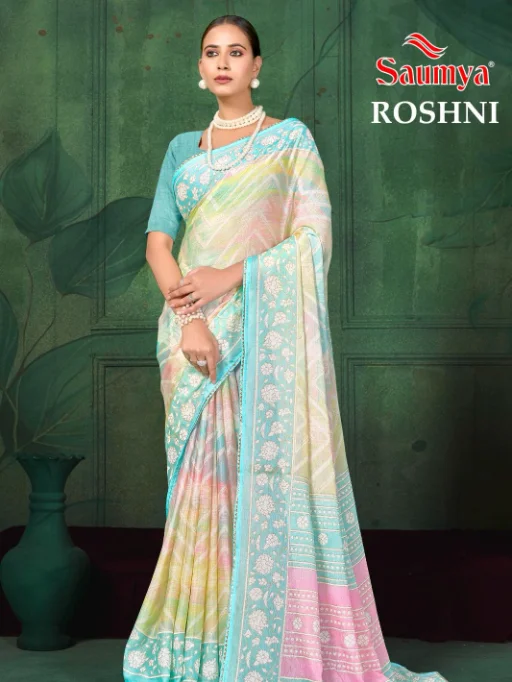 Saumya Roshni Sarees Chiffon Print Fancy Saree Wholesale Collection - Image 3