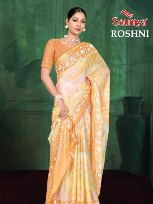 Saumya Roshni Sarees Chiffon Print Fancy Saree Wholesale Collection - Image 4