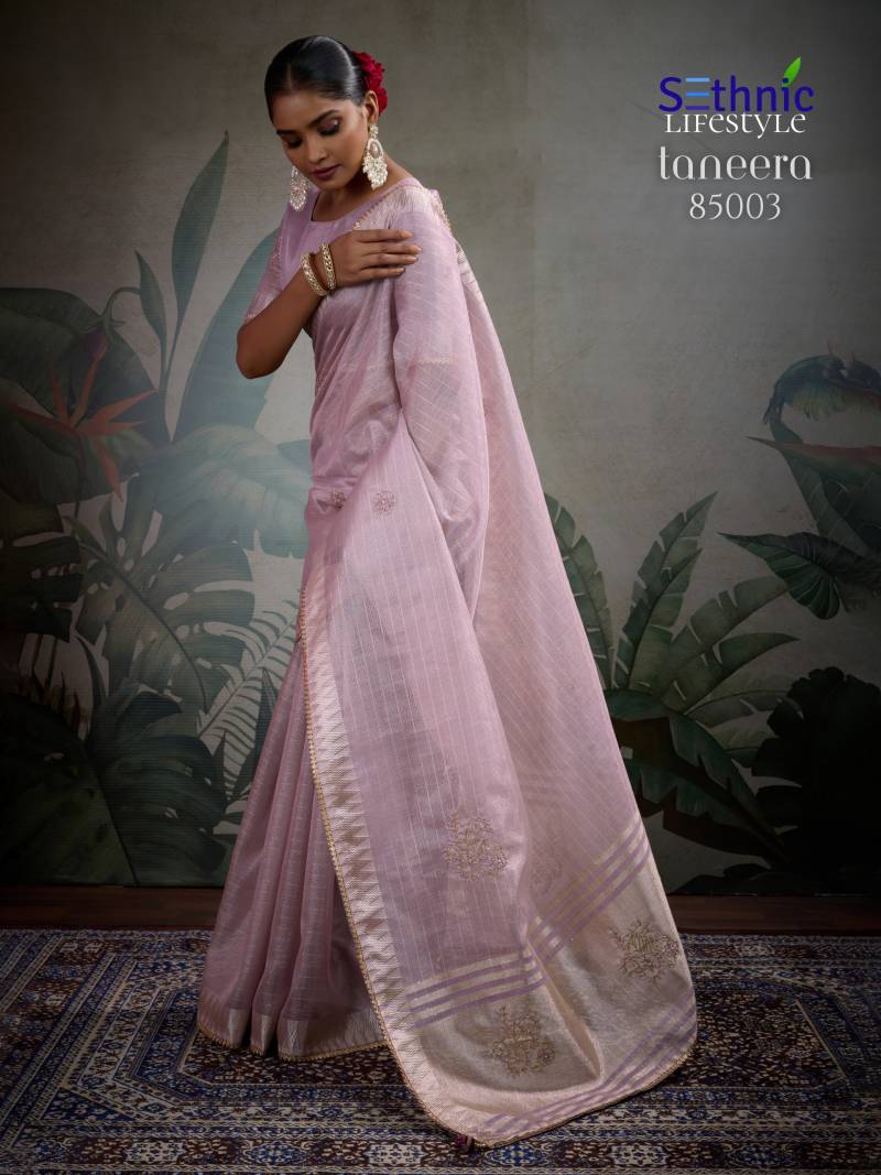 Sethnic Taneera Linen Tissue Fancy Saree Wholesale Collection - Image 4