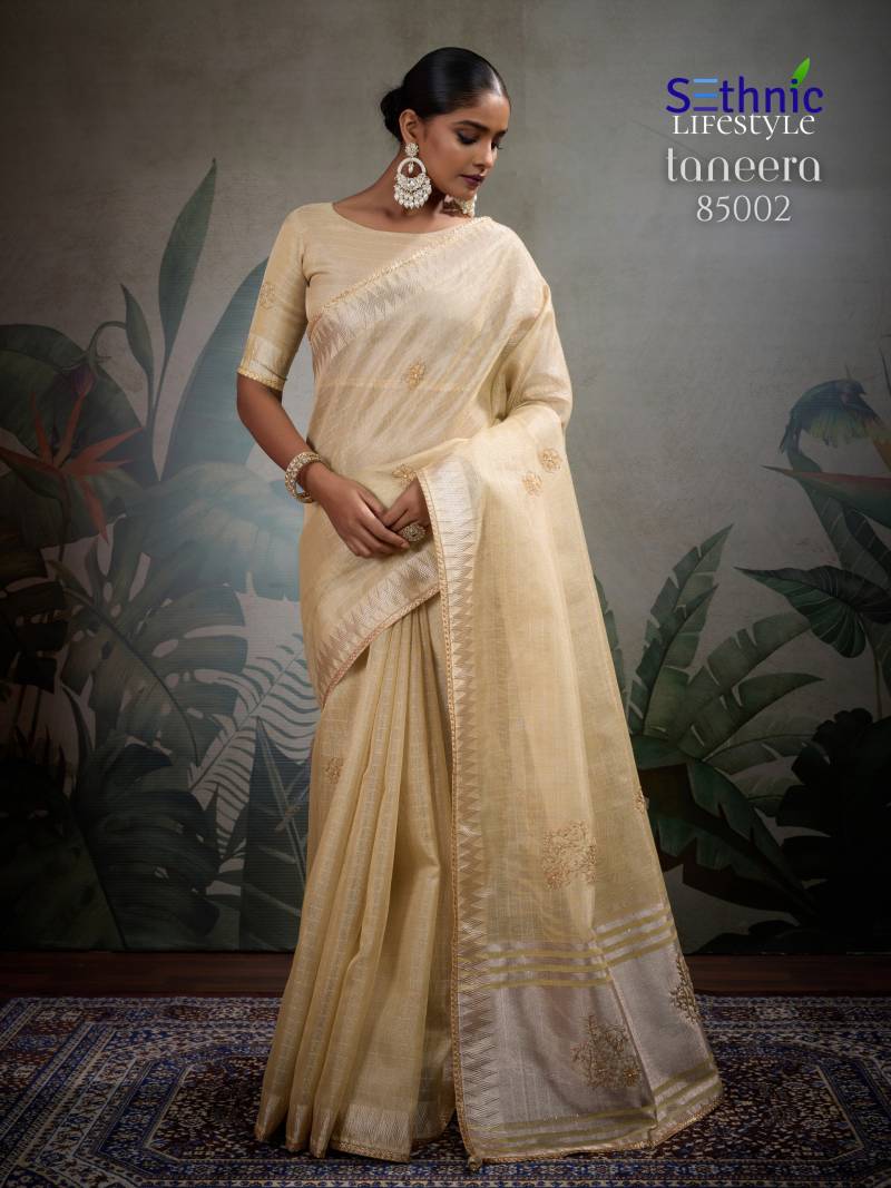 Sethnic Taneera Linen Tissue Fancy Saree Wholesale Collection - Image 2