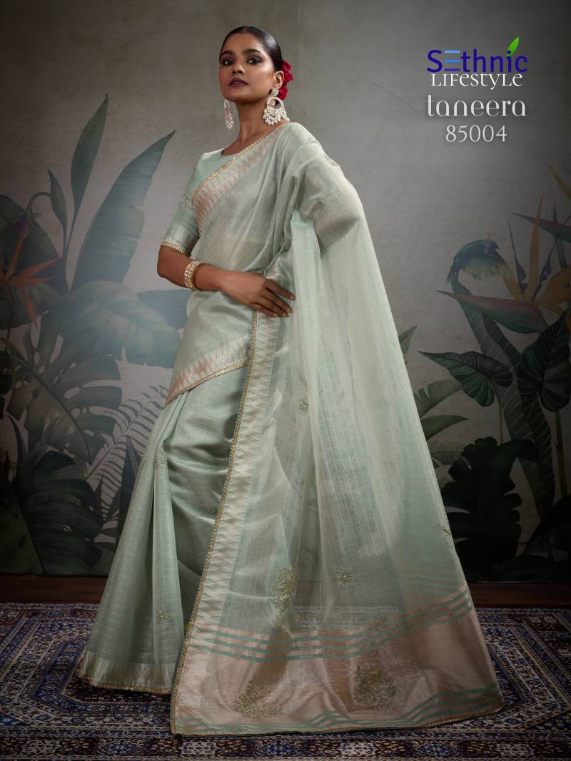 Sethnic Taneera Linen Tissue Fancy Saree Wholesale Collection - Image 3