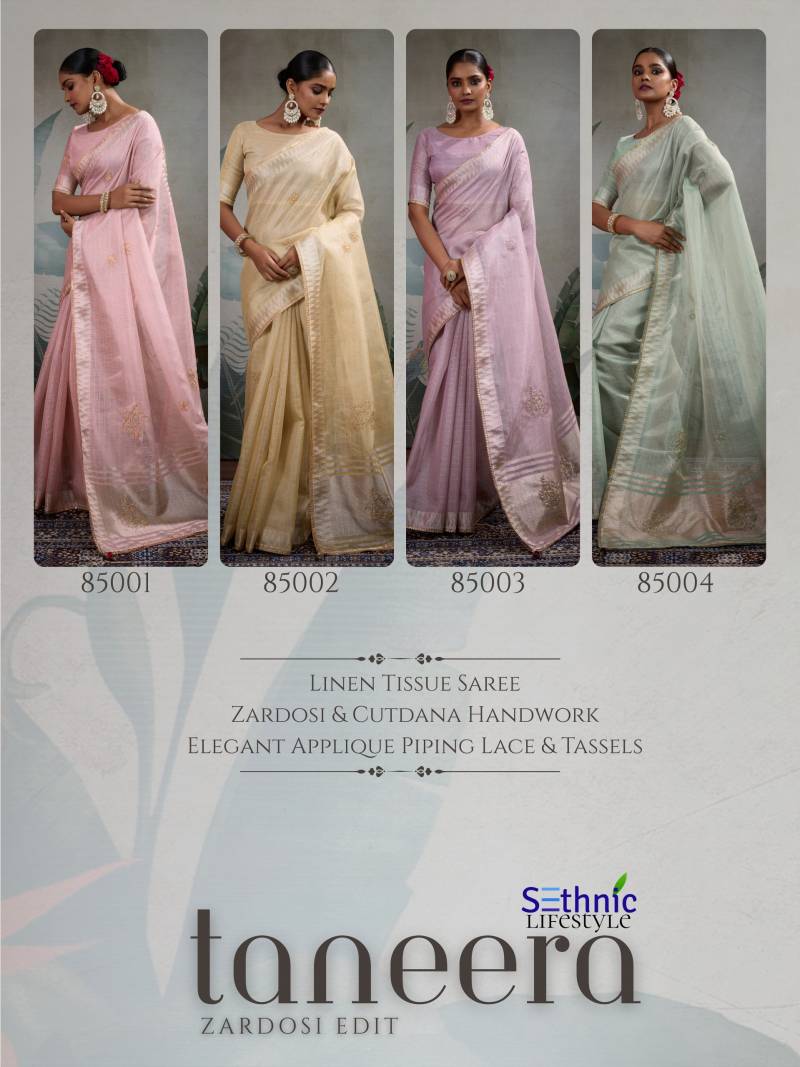 Sethnic Taneera Linen Tissue Fancy Saree Wholesale Collection - Image 5