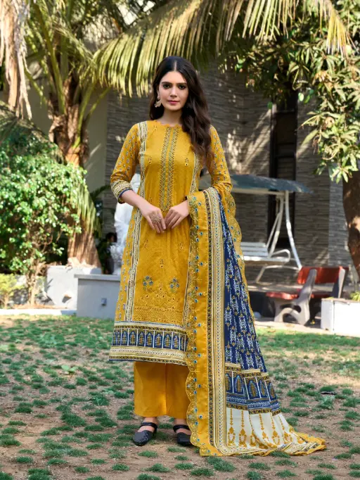 Sharaddha Designer Bin Saeed Vol14 Cotton Embroidered Salwar Suit Catalog - Image 5