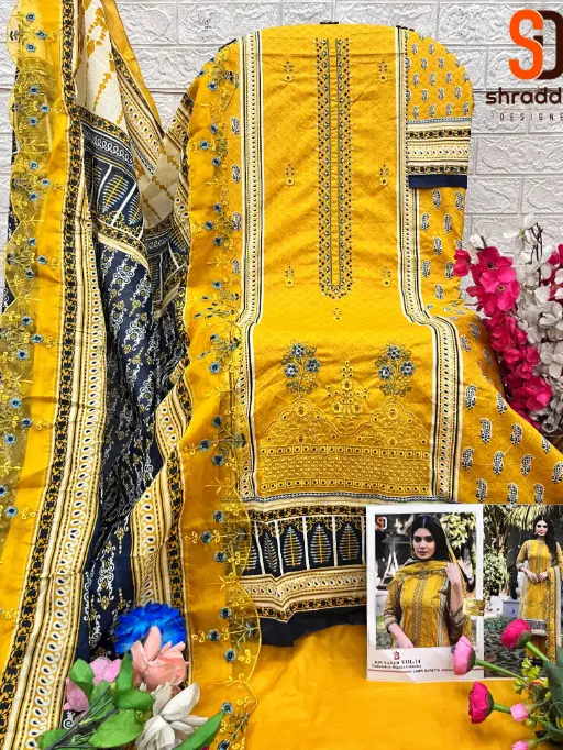 Sharaddha Designer Bin Saeed Vol14 Cotton Embroidered Salwar Suit Catalog - Image 8