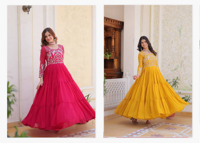 Sn 2428 Amazing Faux Georgette Designer Readymade Gown Catalog — Wholesale Anarkali Kurti, Vardan Ethnic wholesale from Surat — view 6