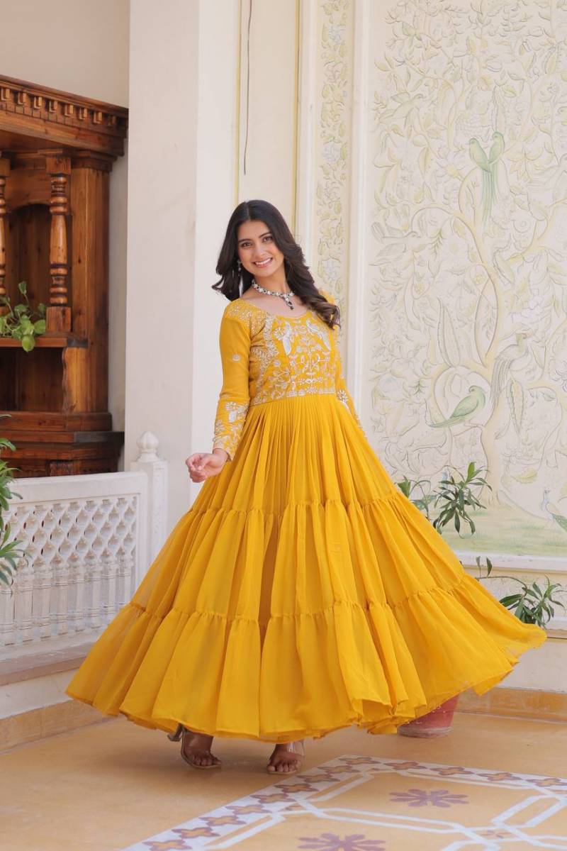 Sn 2428 Amazing Faux Georgette Designer Readymade Gown Catalog — Wholesale Anarkali Kurti, Vardan Ethnic wholesale from Surat - Gallery Image 2