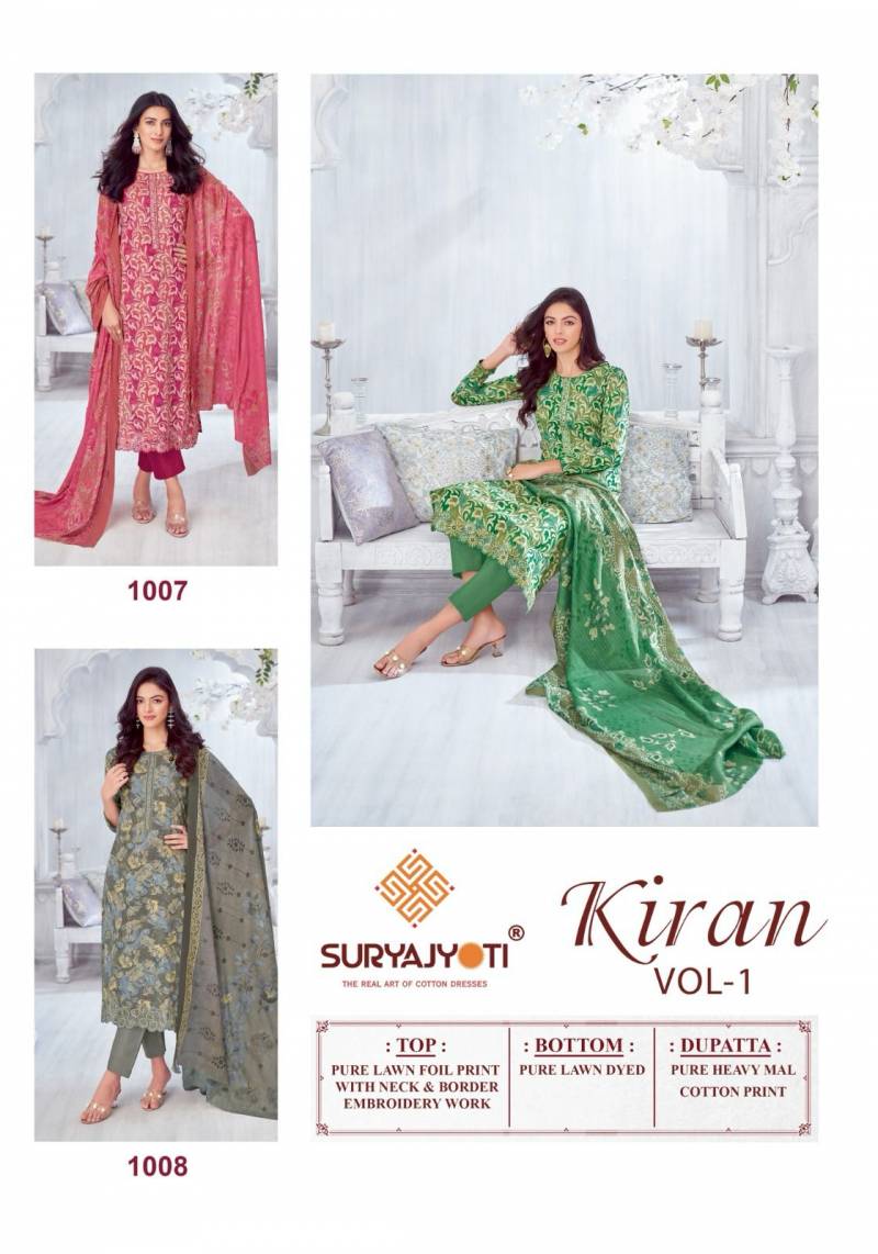 Suryajyoti Kiran Vol 1 Lawn Foil Printed Salwar Suit Wholesale Catalog - Image 9