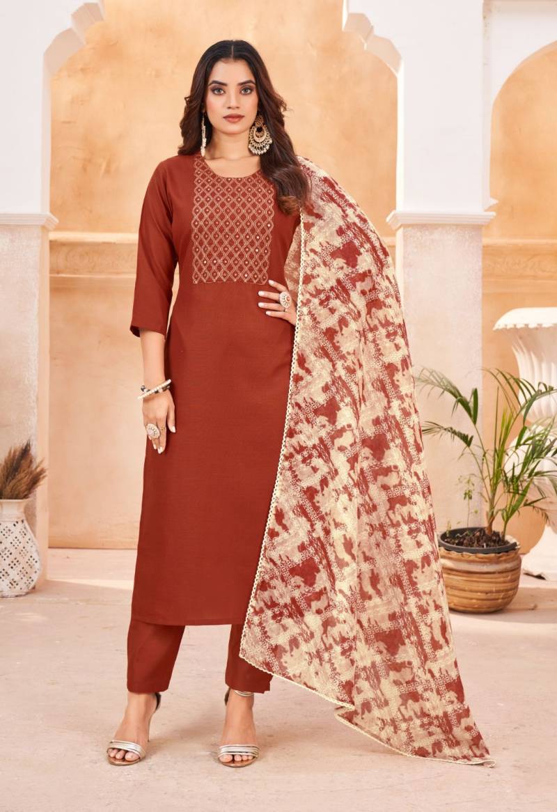 Tanyaa Cotton Work Wholesale Readymade Neck & Daman Salwar Suit Collection - Image 5