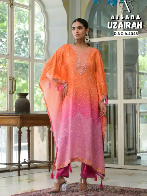 Uzairah Afsana Viscose Muslin Designer Kaftan Embroidery Wholesale Collection - Image 4