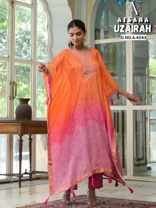 Uzairah Afsana Viscose Muslin Designer Kaftan Embroidery Wholesale Collection - Image 5