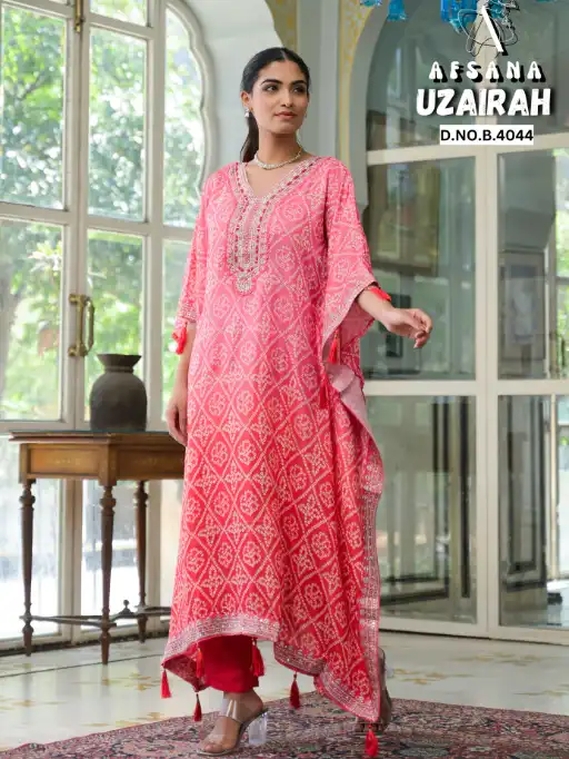Uzairah Afsana Viscose Muslin Designer Kaftan Embroidery Wholesale Collection - Image 9