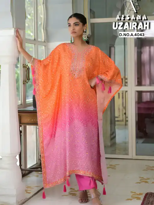 Uzairah Afsana Viscose Muslin Designer Kaftan Embroidery Wholesale Collection - Image 12