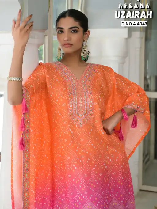 Uzairah Afsana Viscose Muslin Designer Kaftan Embroidery Wholesale Collection