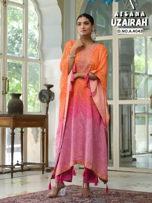 Uzairah Afsana Viscose Muslin Designer Kaftan Embroidery Wholesale Collection - Image 2