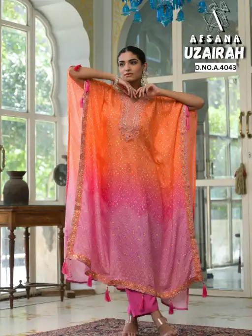 Uzairah Afsana Viscose Muslin Designer Kaftan Embroidery Wholesale Collection - Image 3