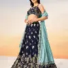VE Navy Blue Poly Georgette Heavy Sequinned Bridesmaid Lehenga