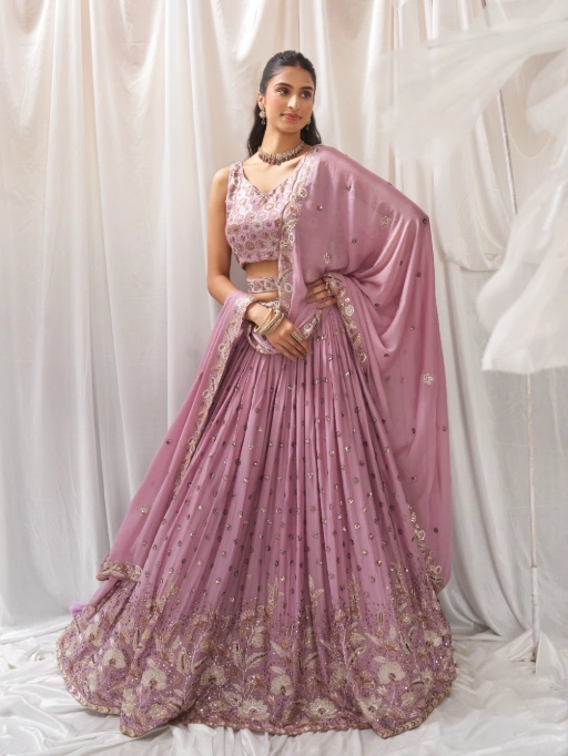 Vardan Lavender Sequin Work Designer Georgette Lehenga